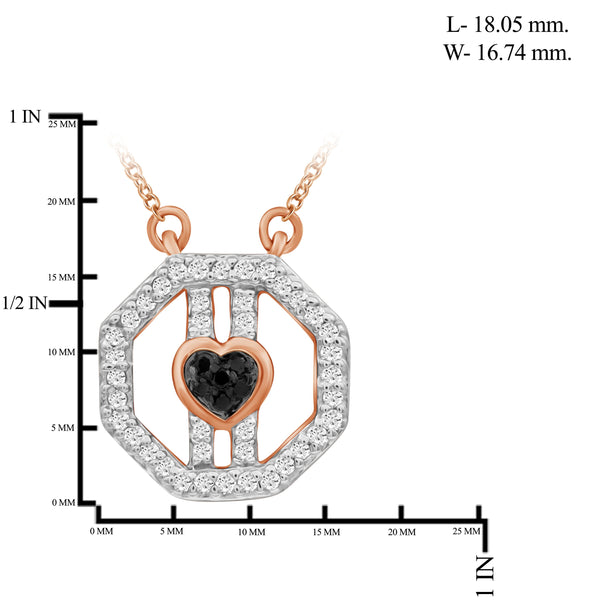 JewelonFire 1/7 Carat T.W. Black And White Diamond Rose Gold Over Silver Octagon Pendant