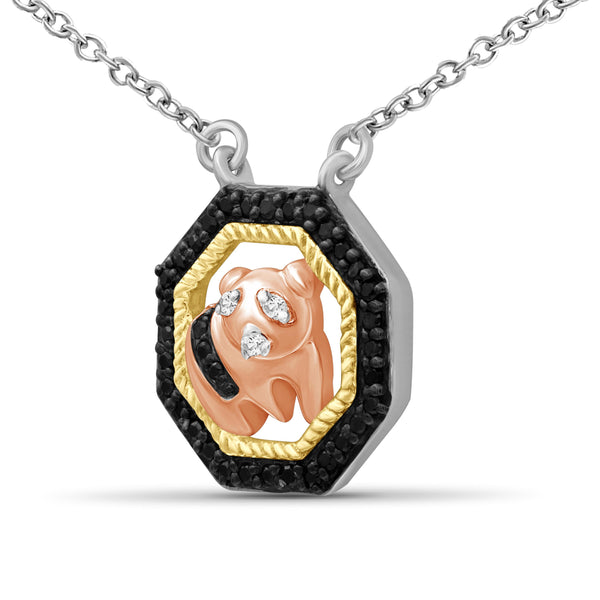 JewelonFire 1/10 Carat T.W. Black And White Diamond Three Tone Silver Panda Octagon Pendant