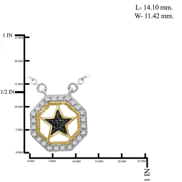 JewelonFire 1/10 Carat T.W. Black And White Diamond Two Tone Silver Star Octagon Pendant