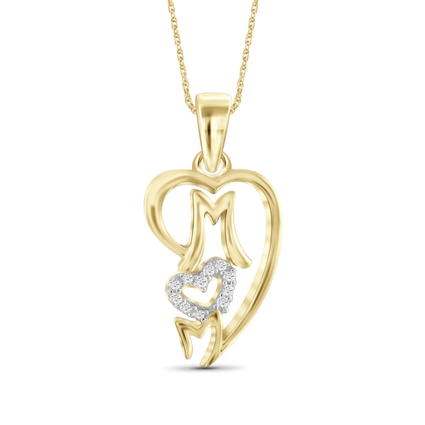 JewelonFire White Diamond Accent Sterling Silver Mom Heart Pendant - Assorted Colors