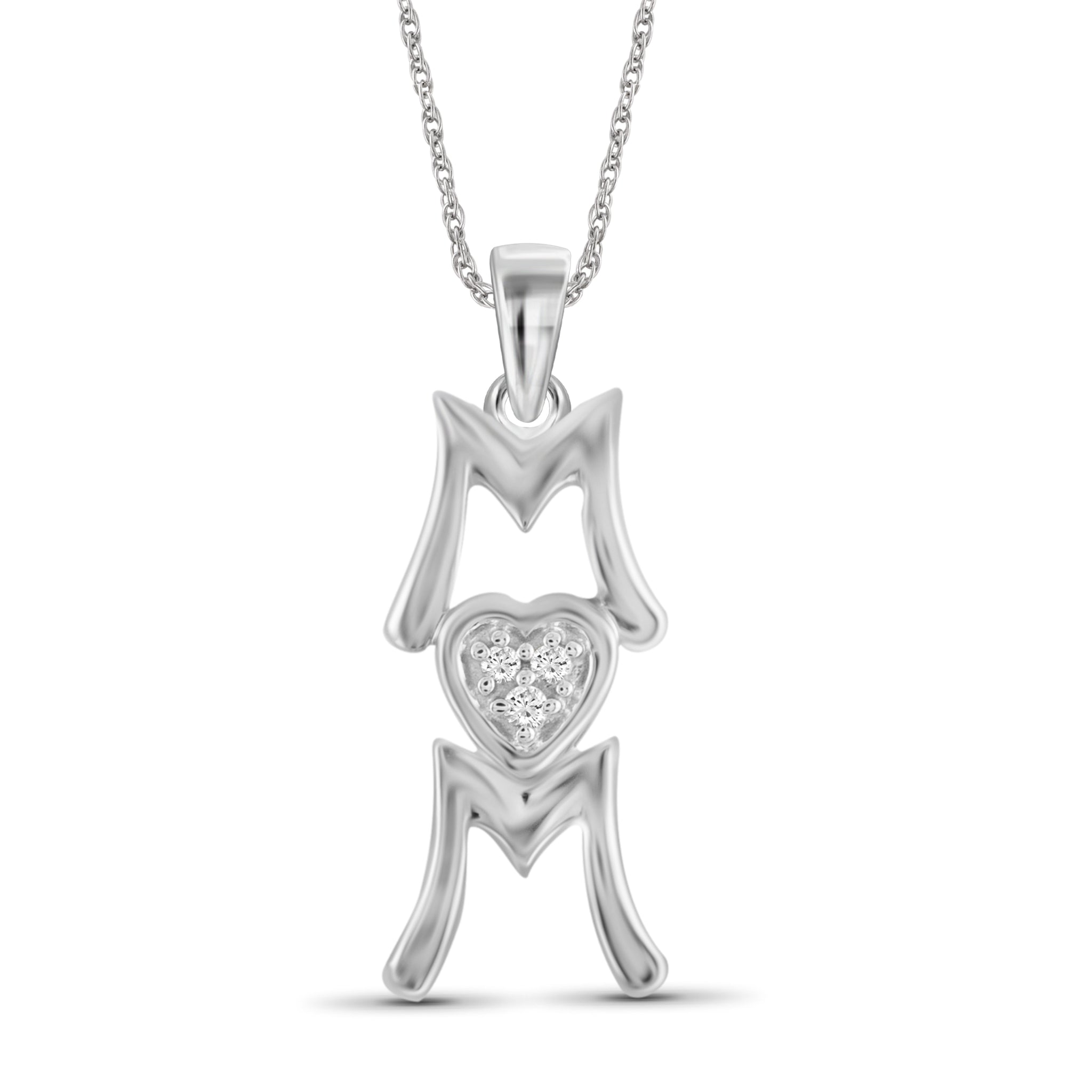 JewelonFire White Diamond Accent Sterling Silver Mom Pendant - Assorted Colors