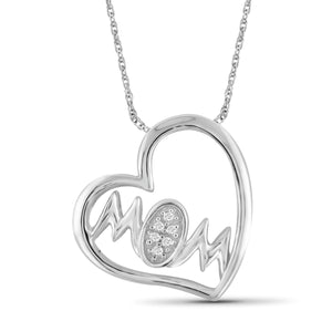 JewelonFire White Diamond Accent Sterling Silver Mom Heart Pendant - Assorted Colors