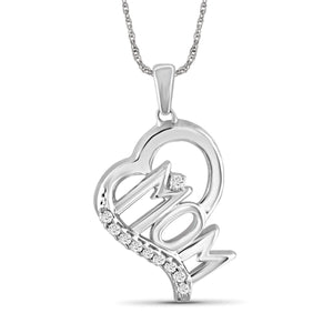 JewelonFire White Diamond Accent Sterling Silver Mom Heart Pendant - Assorted Colors