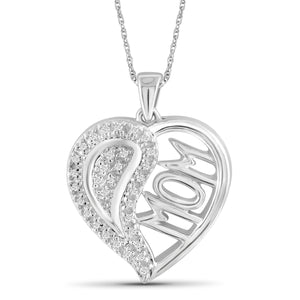 JewelonFire White Diamond Accent Sterling Silver Mom Heart Pendant - Assorted Colors