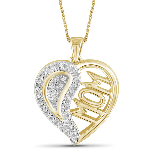 JewelonFire White Diamond Accent Sterling Silver Mom Heart Pendant - Assorted Colors