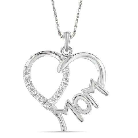 JewelonFire White Diamond Accent Sterling Silver Mom Heart Pendant - Assorted Colors