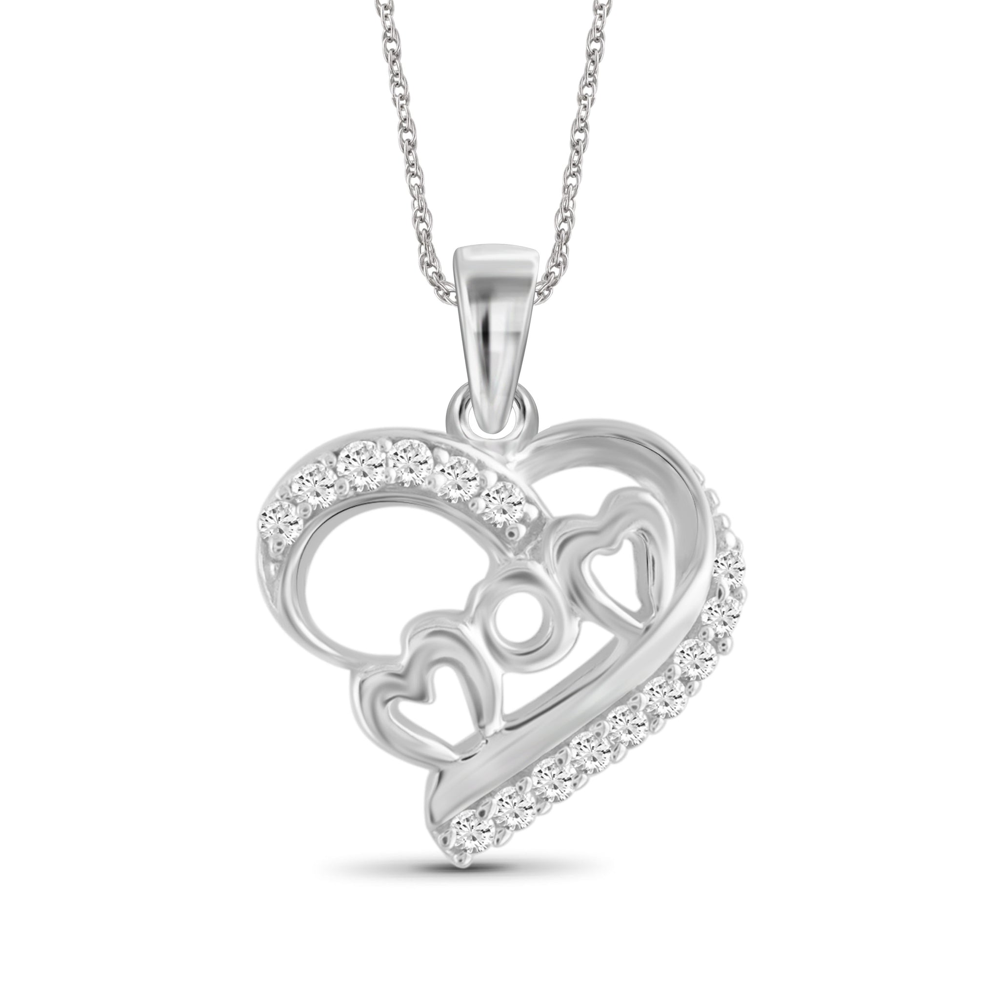 JewelonFire White Diamond Accent Sterling Silver Mom Heart Pendant - Assorted Colors