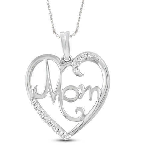 JewelonFire White Diamond Accent Sterling Silver Mom Heart Pendant - Assorted Colors