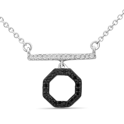 JewelonFire 1/10 Carat T.W. Black And White Diamond Sterling Silver Octagon Necklace - Assorted Colors