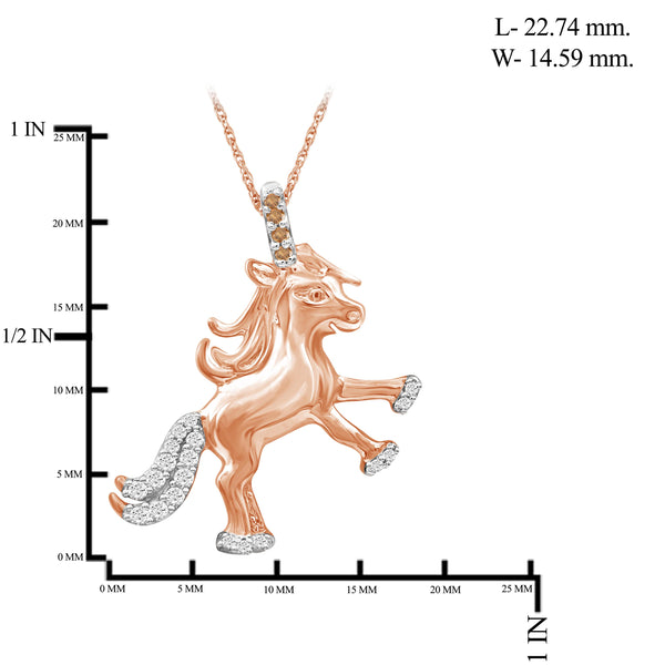 JewelonFire 1/10 Ctw Champagne & White Diamond Rose Gold over Silver Unicorn Pendant