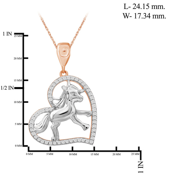 JewelonFire 1/7 Ctw White Diamond Two-Tone Sterling Silver Horse Pendant