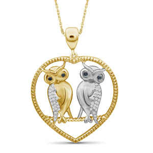 JewelonFire 1/7 Ctw Multi Color Diamond Two Tone Sterling Silver Owl Heart Pendant