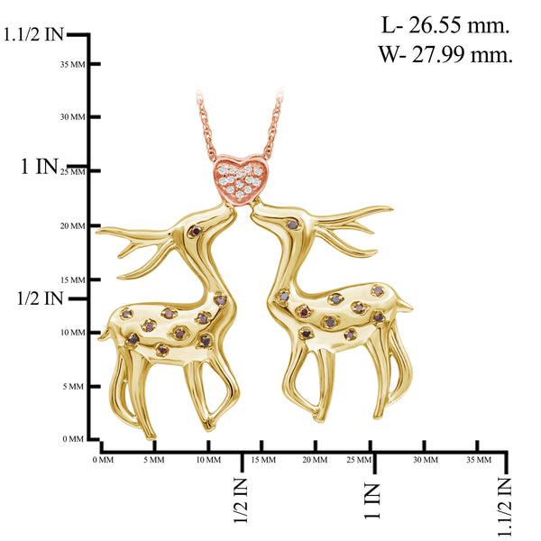 JewelonFire 1/10 Ctw Red & White Diamond Two-Tone Sterling Silver Reindeer Pendant