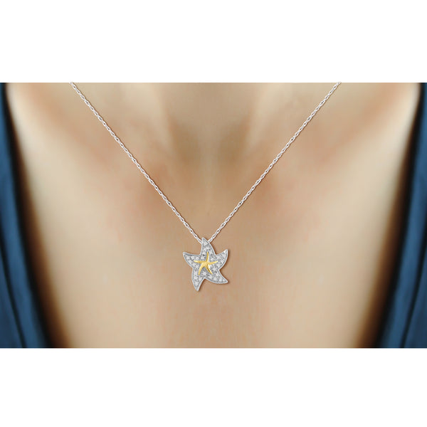 JewelonFire 1/10 Carat T.W. White Diamond Star Fish Pendant in Two-Tone Sterling Silver