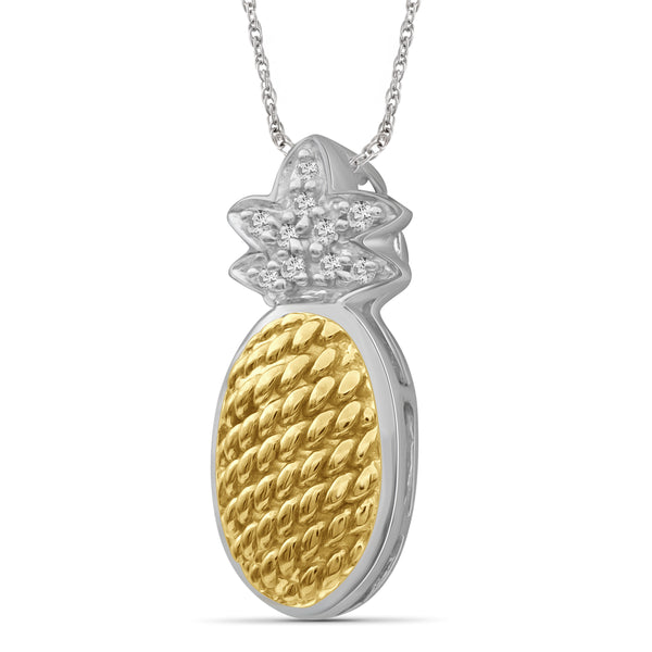 JewelonFire 1/20 Carat T.W. White Diamond Two Tone Sterling Silver Pineapple Pendant