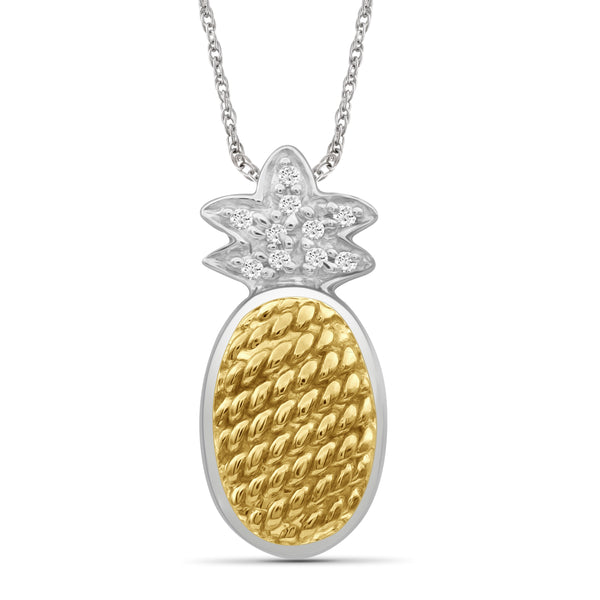 JewelonFire 1/20 Carat T.W. White Diamond Two Tone Sterling Silver Pineapple Pendant