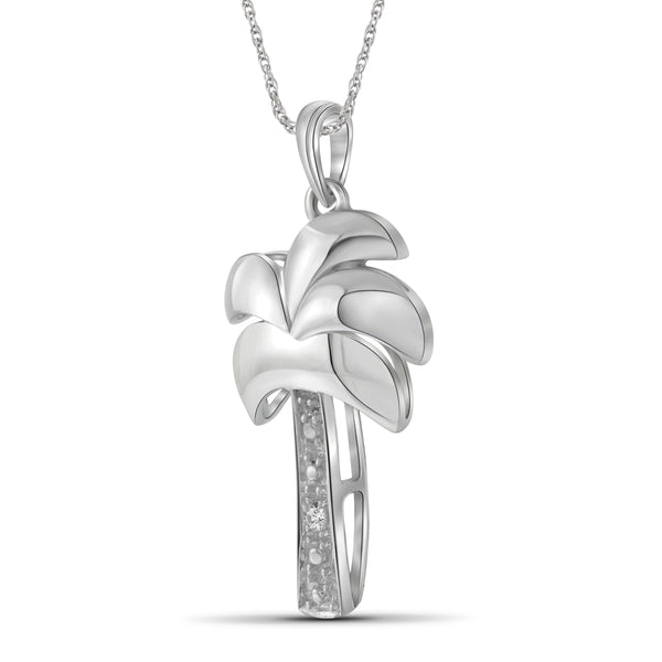 JewelonFire Accent White Diamond Sterling Silver Palm Tree Pendant - Assorted Colors