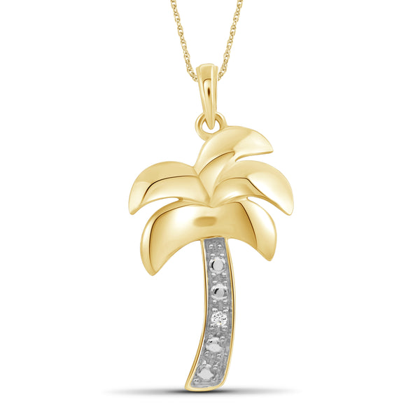 JewelonFire Accent White Diamond Sterling Silver Palm Tree Pendant - Assorted Colors