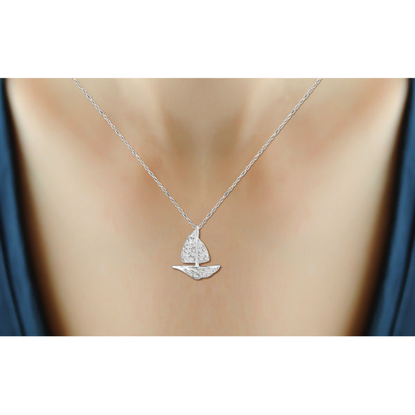 JewelonFire 1/10 Carat T.W. White Diamond Sterling Silver Boat Pendant - Assorted Colors