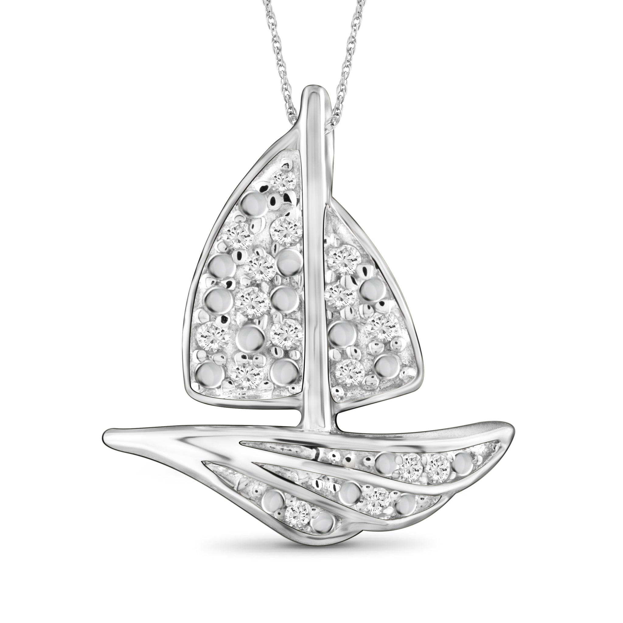 JewelonFire 1/10 Carat T.W. White Diamond Sterling Silver Boat Pendant - Assorted Colors