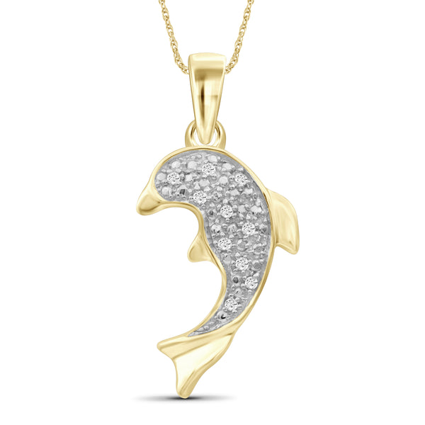 JewelonFire 1/10 Carat T.W. White Diamond Sterling Silver Dolphin Fish Pendant - Assorted Colors