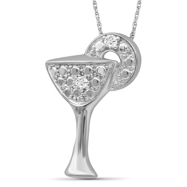 JewelonFire 1/20 Carat T.W. White Diamond Sterling Silver Martini Glass Pendant - Assorted Colors