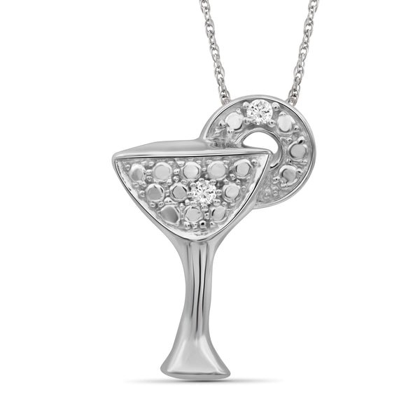 JewelonFire 1/20 Carat T.W. White Diamond Sterling Silver Martini Glass Pendant - Assorted Colors