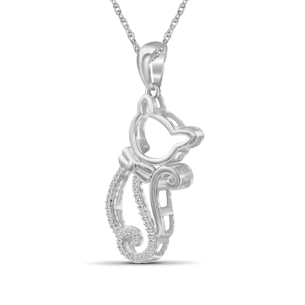 JewelonFire 1/10 Ctw White Diamond Sterling Silver Kitty Pendant