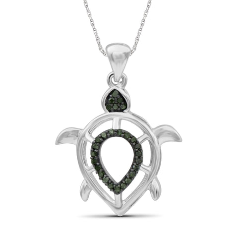 JewelonFire 1/10 Ctw Green Diamond Sterling Silver Turtle Pendant