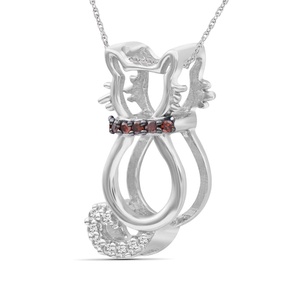 JewelonFire 1/20 Ctw Red & White Diamond Sterling Silver Cat Pendant