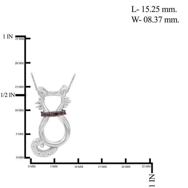 JewelonFire 1/20 Ctw Red & White Diamond Sterling Silver Cat Pendant
