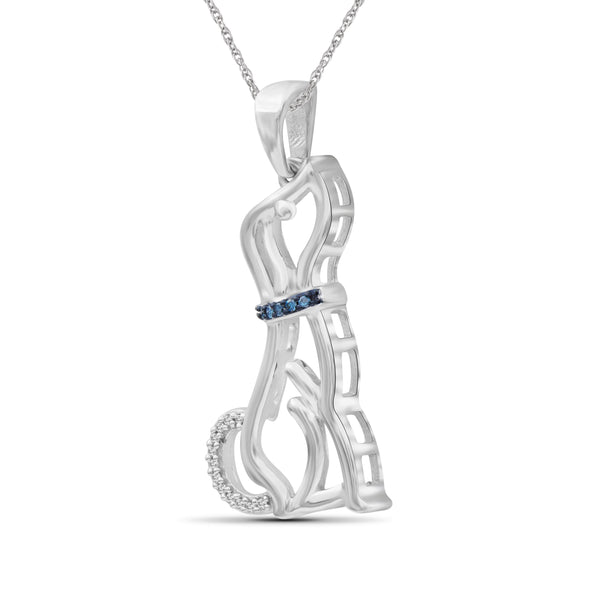 JewelonFire 1/20 Ctw Blue & White Diamond Sterling Silver Dog Pendant