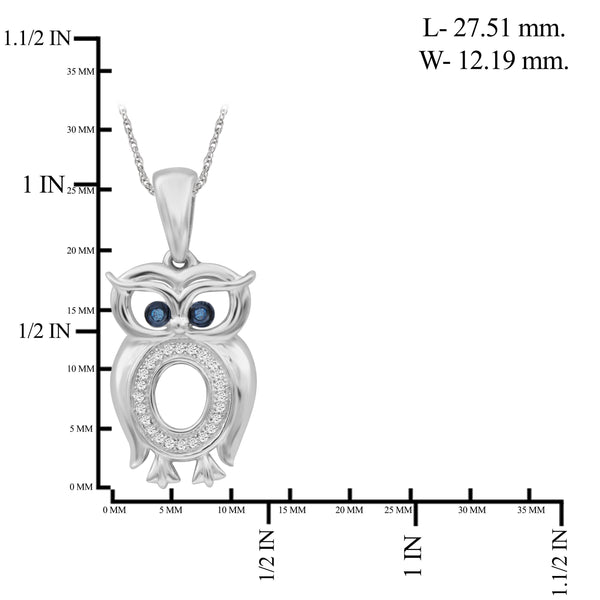 JewelonFire 1/10 Ctw Blue & White Diamond Sterling Silver Owl Pendant