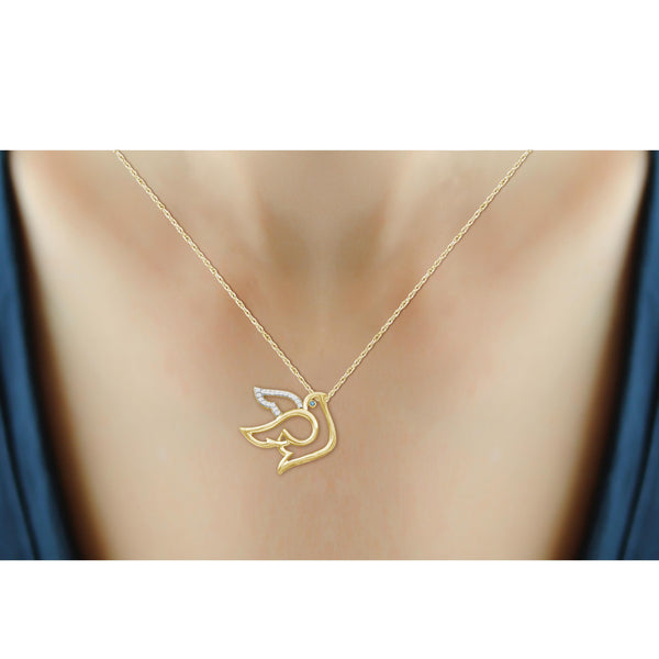 JewelonFire 1/20 Ctw Blue & White Diamond 14K Gold over Silver Dove Pendant