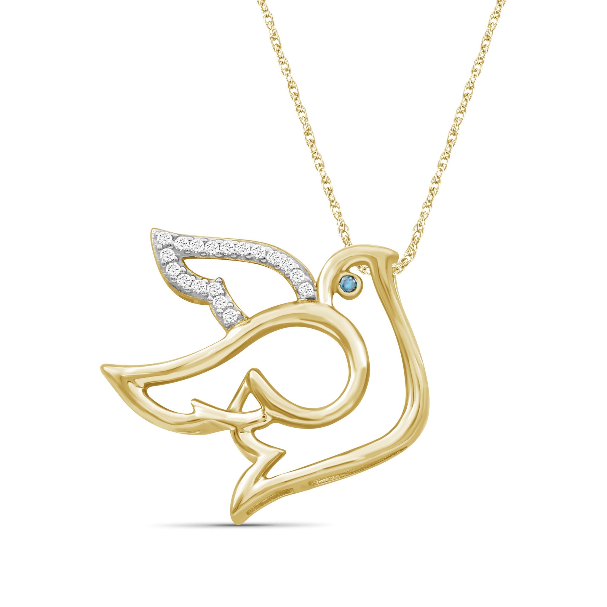 JewelonFire 1/20 Ctw Blue & White Diamond 14K Gold over Silver Dove Pendant