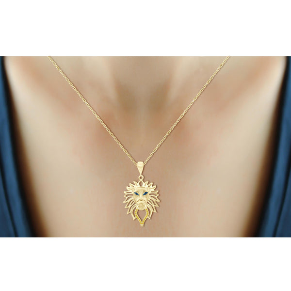 JewelonFire 1/20 Ctw Yellow & Blue Diamond 14K Gold over Silver Lion Face Pendant