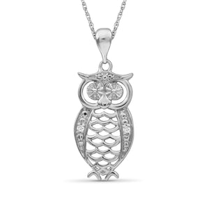 JewelonFire Accent White Diamond Sterling Silver Owl Pendant