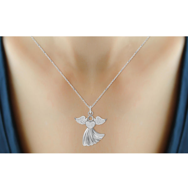 JewelonFire 1/4 Ctw White Diamond Angel Pendant in Sterling Silver - Assorted Finish