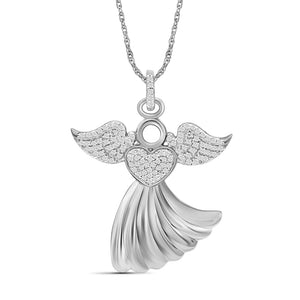 JewelonFire 1/4 Ctw White Diamond Angel Pendant in Sterling Silver - Assorted Finish