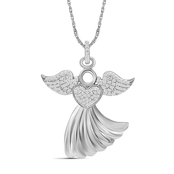 JewelonFire 1/4 Ctw White Diamond Angel Pendant in Sterling Silver - Assorted Finish