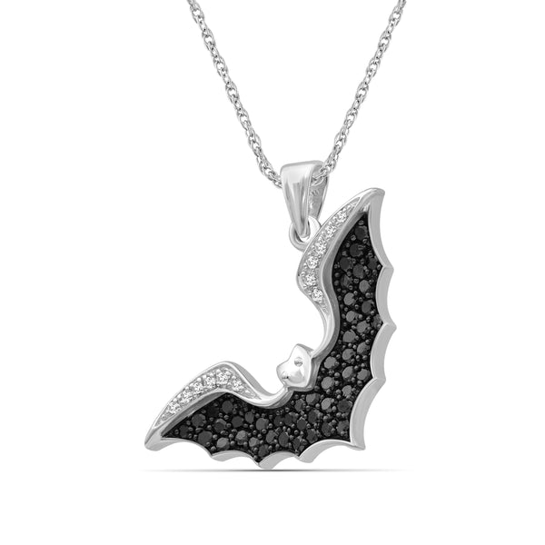 JewelonFire 1.00 Ctw Black & White Diamond Sterling Silver Bat Pendant