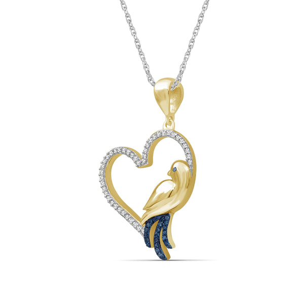 JewelonFire 1/7 Ctw Blue & White Diamond 14K Gold over Silver Bird Pendant