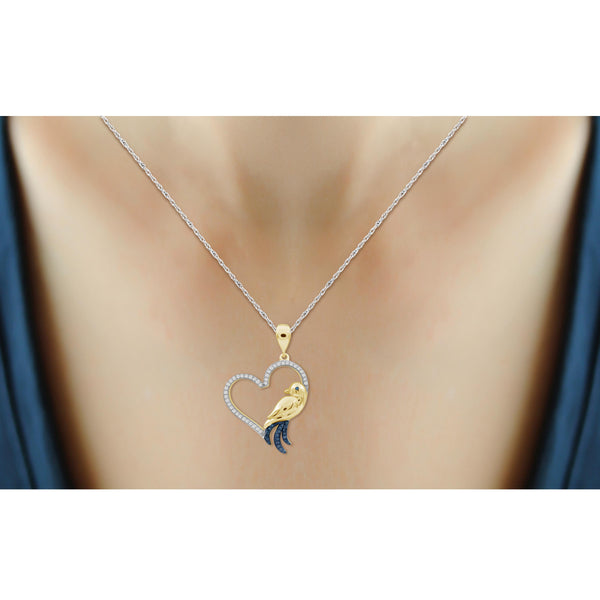 JewelonFire 1/7 Ctw Blue & White Diamond 14K Gold over Silver Bird Pendant