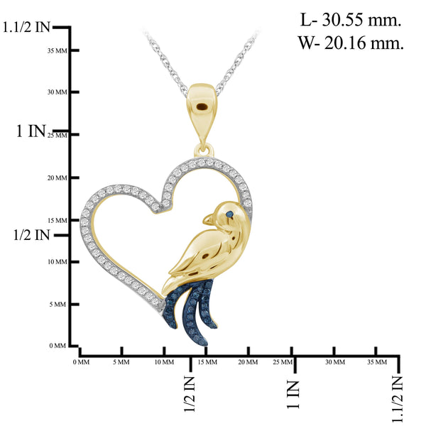 JewelonFire 1/7 Ctw Blue & White Diamond 14K Gold over Silver Bird Pendant