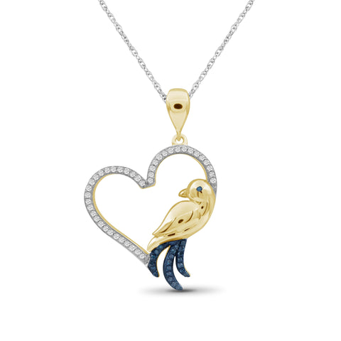 JewelonFire 1/7 Ctw Blue & White Diamond 14K Gold over Silver Bird Pendant