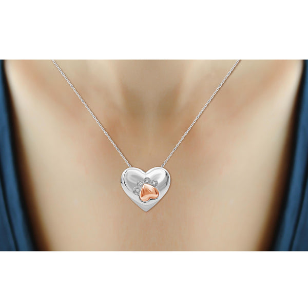 JewelonFire 1/20 Carat T.W. White Diamond Two Tone Silver Heart Paw Pendant