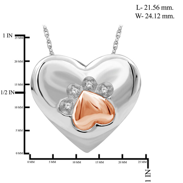 JewelonFire 1/20 Carat T.W. White Diamond Two Tone Silver Heart Paw Pendant