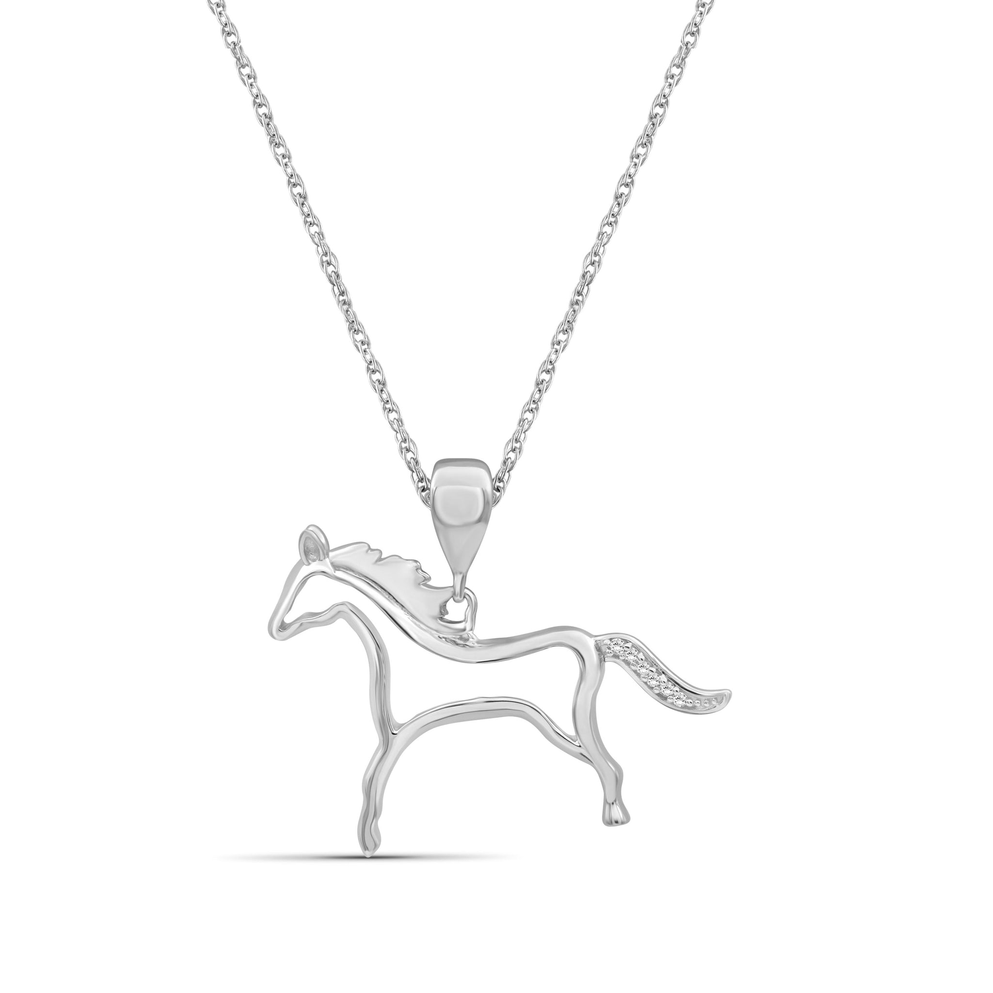 JewelonFire Accent White Diamond Sterling Silver Horse Pendant