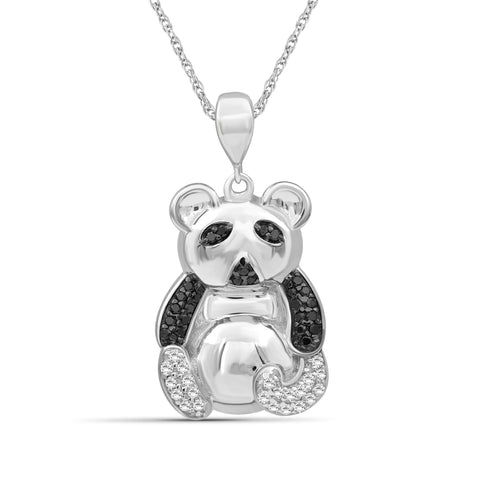 JewelonFire 1/10 Ctw Black & White Diamond Sterling Silver Bear Pendant