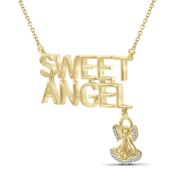 JewelonFire 1/20 Ctw White Diamond "Sweet Angel" Necklace in 14kt Gold over Silver